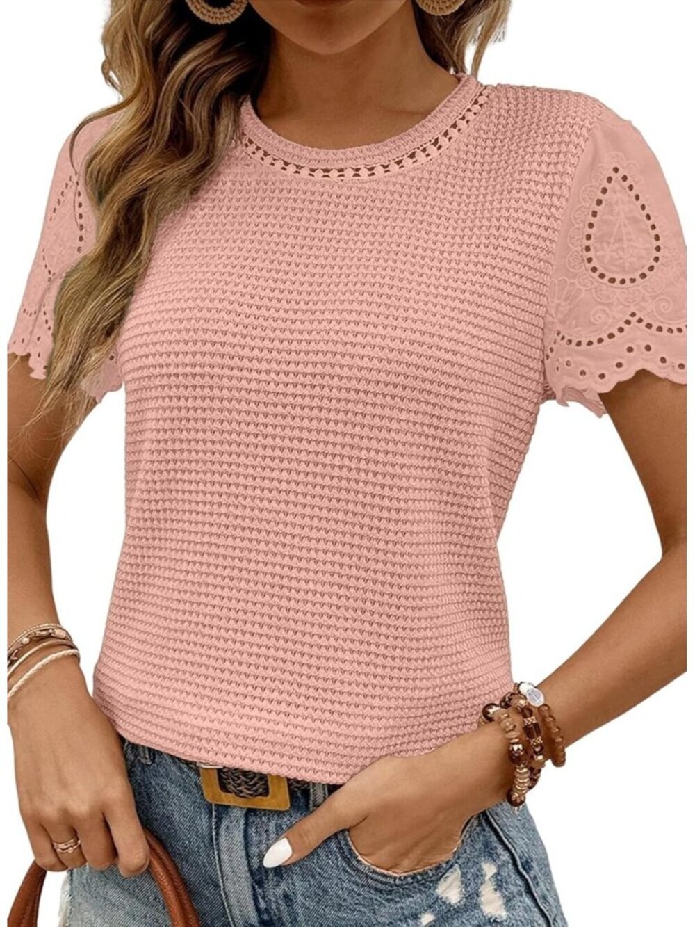 Women's Pink T Shirts Frenchy Summer Tops Crewneck Short Sleeve Top Shirts